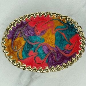 Motion East Gold Tone Vintage Colorful Enamel Swirl Cinch Belt Buckle